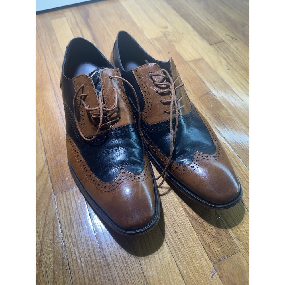 Asher Green Men’s Size 12 Spectator Wingtip Oxfords Two-Tone Black Tan Leather